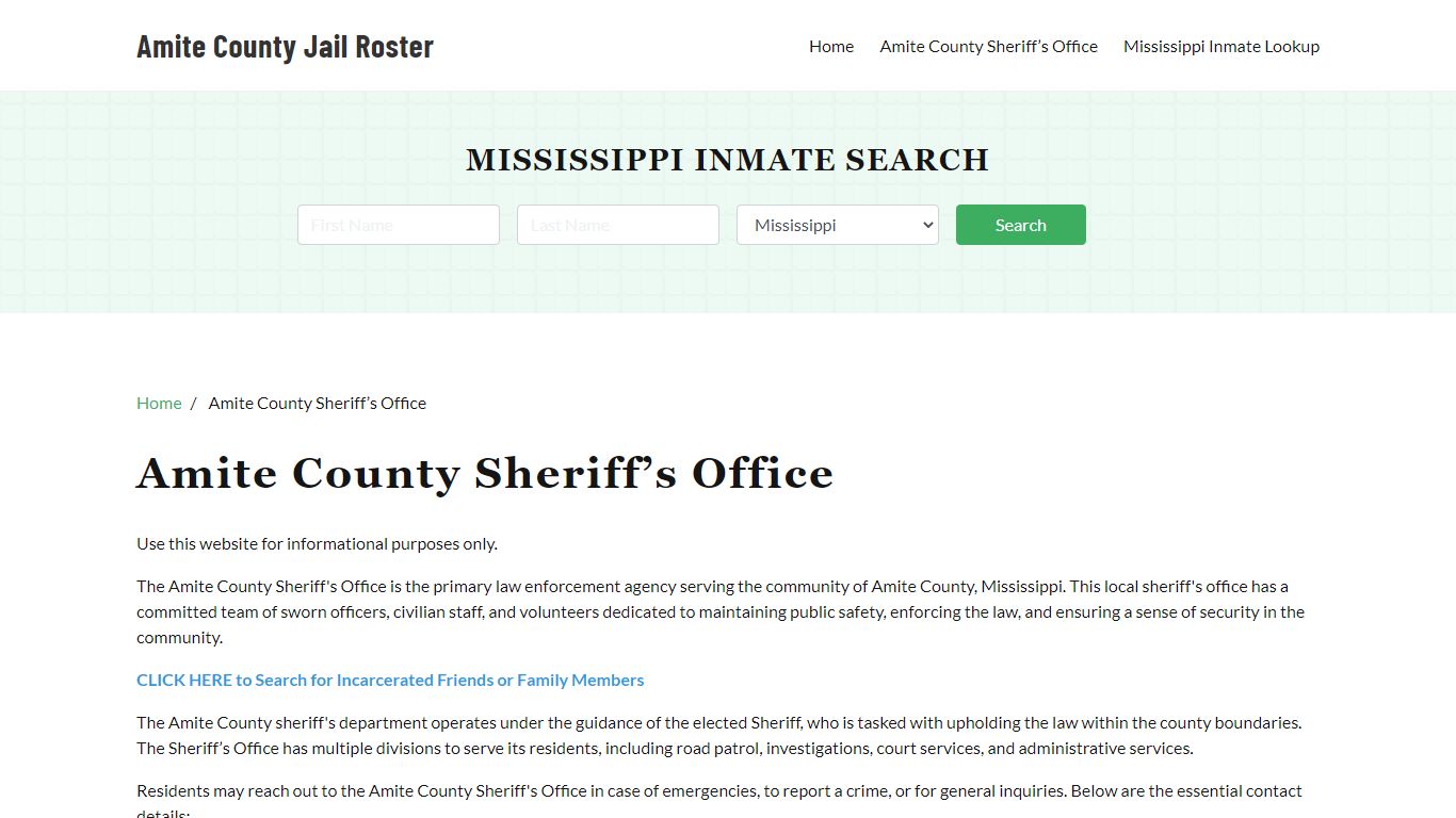 Amite County Sheriff Office, MS, Arrest Warrants Search